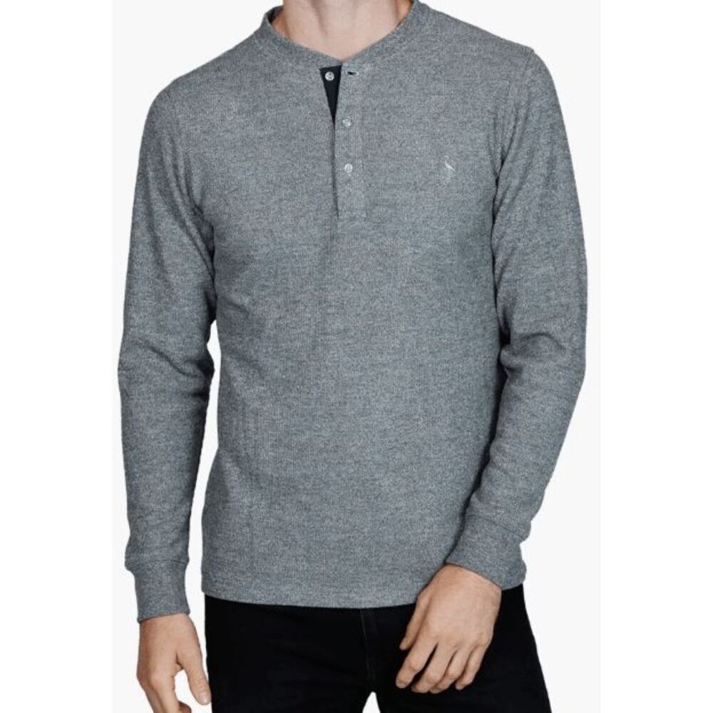 TailorByrd Youth Cozy Waffle Knit Long Sleeve Henley Gray L 14-16